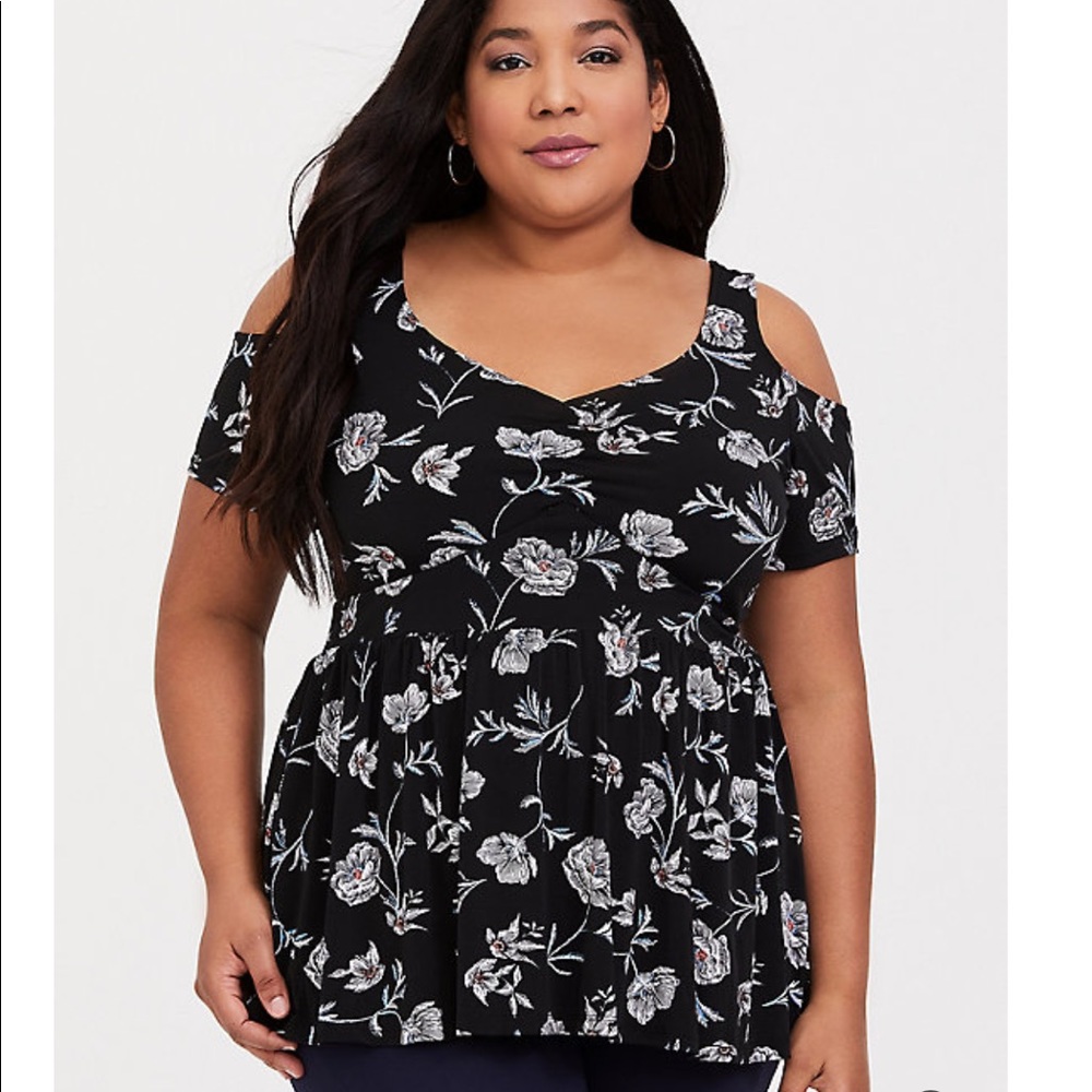 BLACK FLORAL STUDIO KNIT PEPLUM TOP